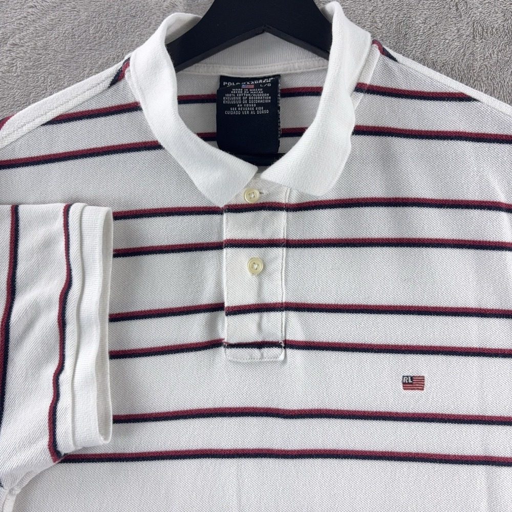 Polo Jeans Co Ralph Lauren Polo Shirt Mens‎ Size Large White Red Striped Casual